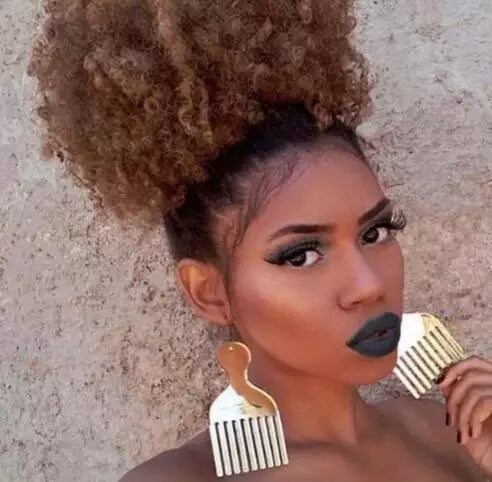 Gold Afro Pic Earrings - treshastreasure