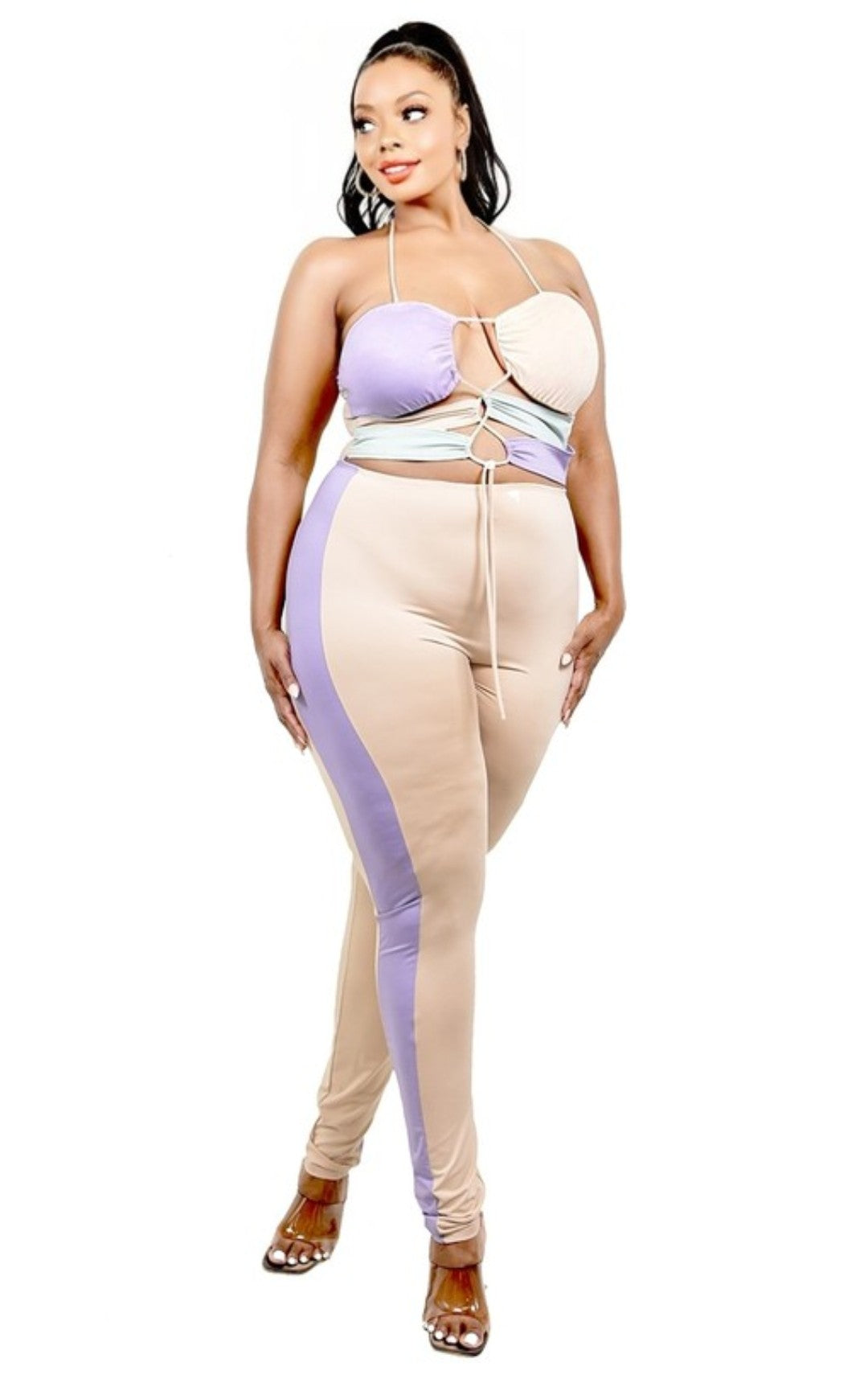 Color blocking criss cross jumpsuit