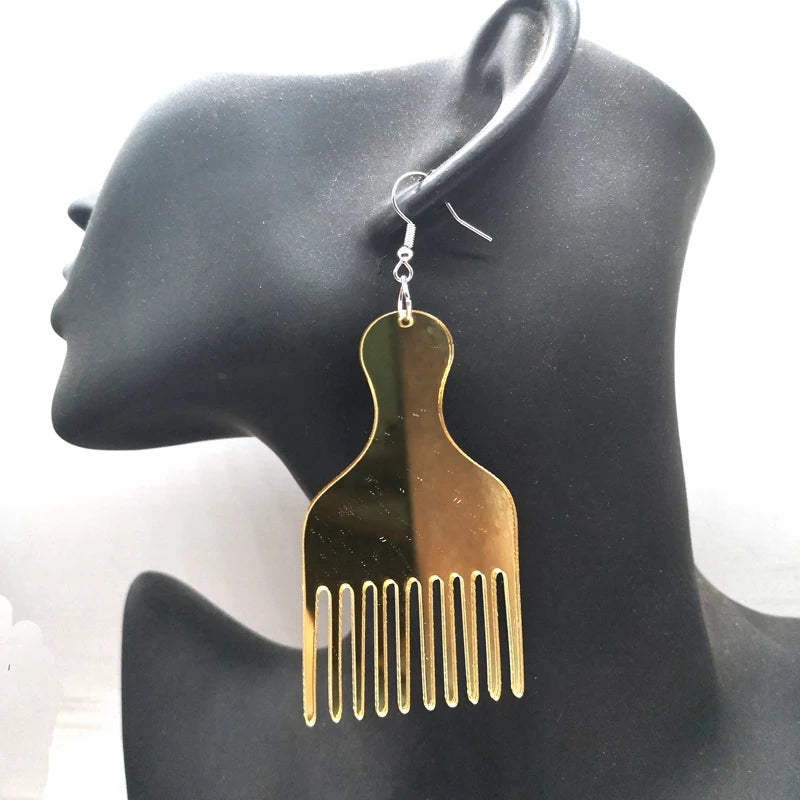 Gold Afro Pic Earrings - treshastreasure