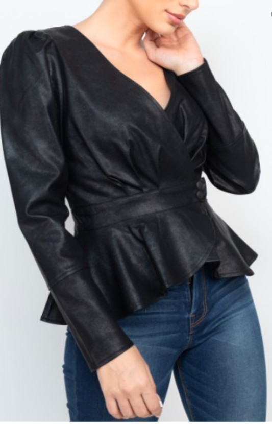 Faux leather blazer top - Tresha's Treasures