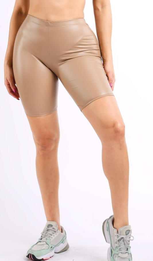 Nude faux leather biker shorts - Tresha's Treasures