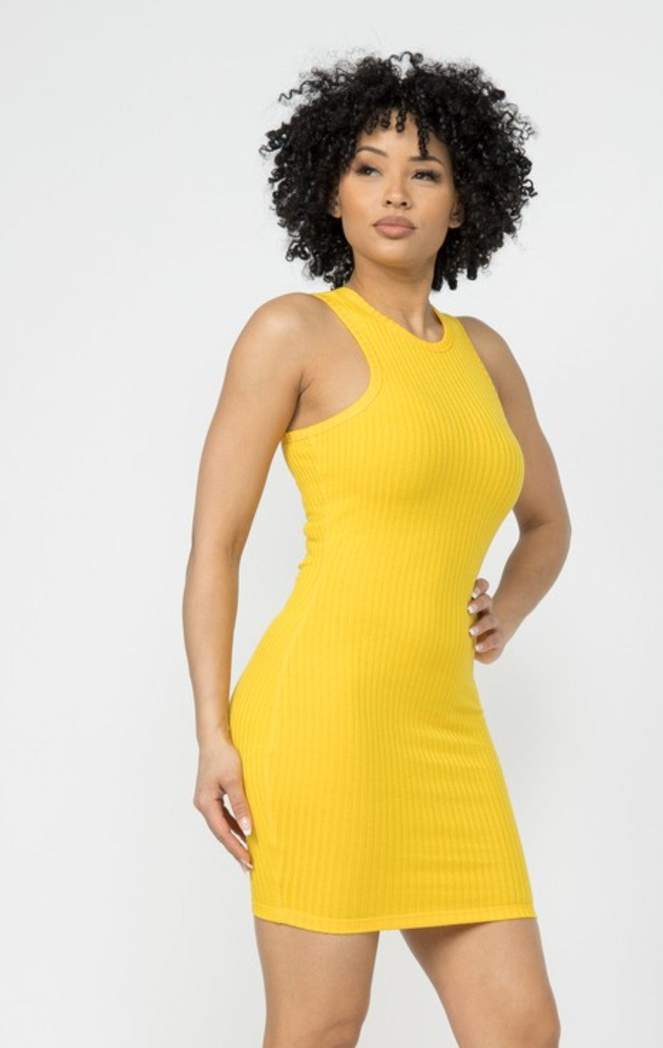 Ribbed yellow mini dress